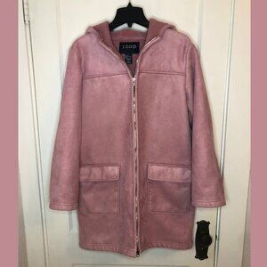 IZOD Women’s Hooded Faux Suede Jacket Pink Fleece Lined Coat Size L